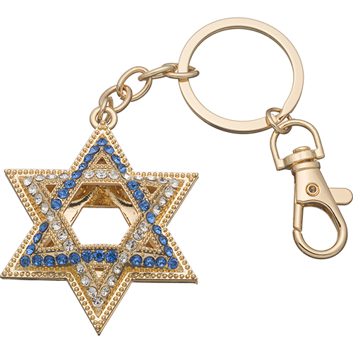 LLAVERO MAGEN DAVID 5.5 cm PIEDRAS AZULES Y BLANCAS