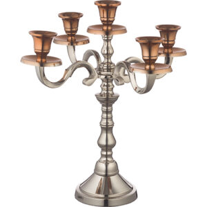 CANDELABRO 5 BRAZOS PLATA Y ORO ROSADO 35 cm