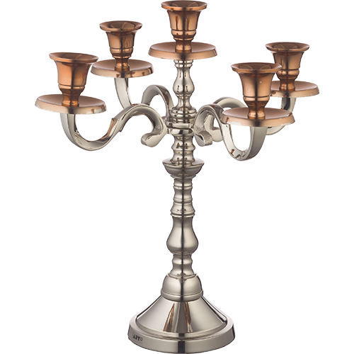 49941 CANDELABRO 5 BRAZOS PLATA Y ORO ROSADO 35 cm