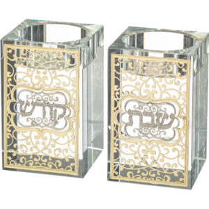 CANDELABRO DE CRISTAL CON PLACA DE METAL 8cm