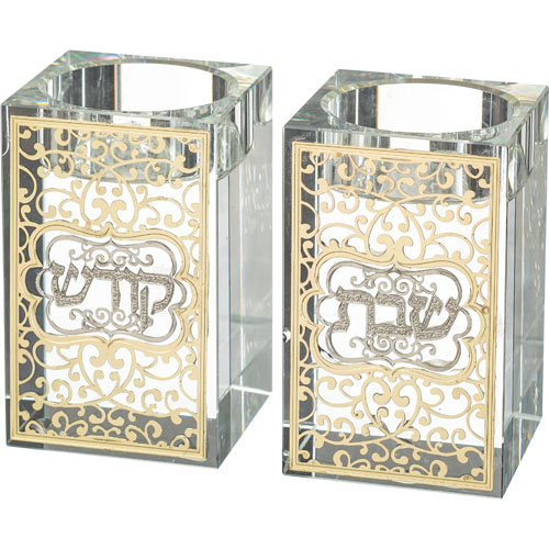 81257 CANDELABRO DE CRISTAL CON PLACA DE METAL 8cm