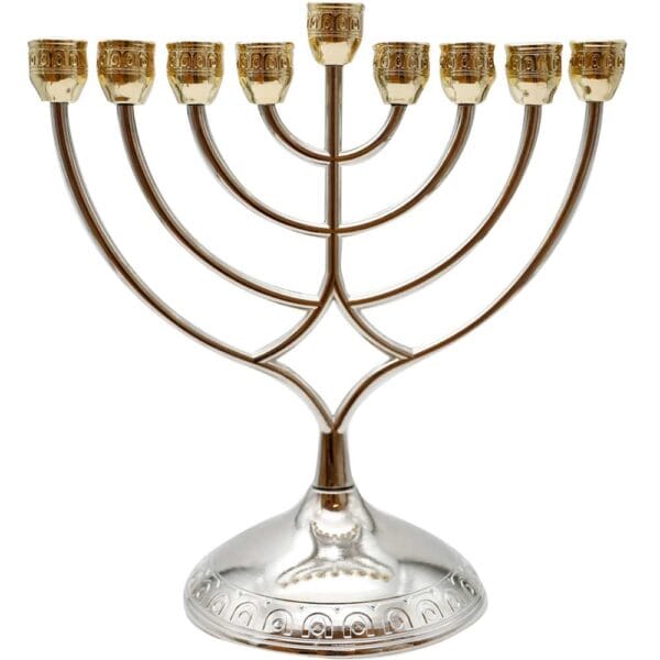 MENORAH DE METAL 28cm PLATEADO CON DORADA